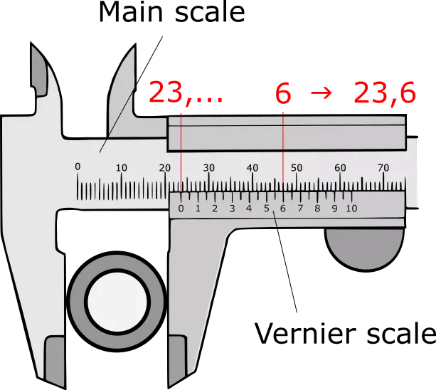 Manual caliper with vernier