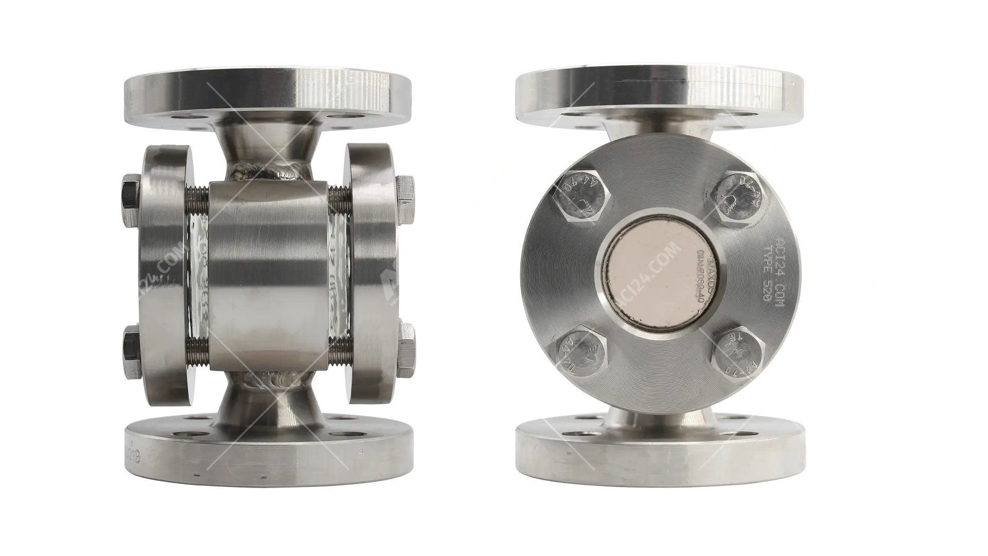 ACI Type 520 flow sight glass in side view and front view